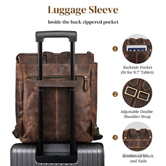 Genuine Leather Backpack Purse Daypack Laptop Compartment Travel Bag